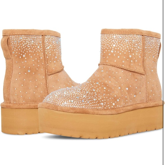 Madden Girl Sz 6 Tan Faux Suede Platform Boots with Rhinestones NWOT - Picture 7 of 16